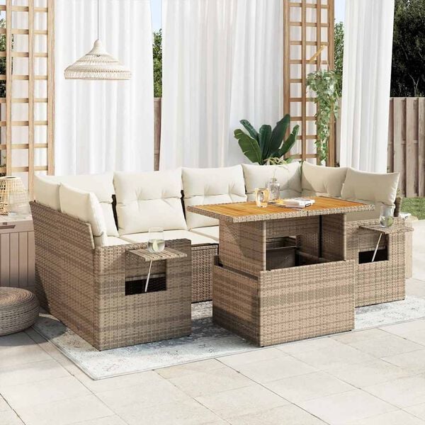 vidaXL Salon de jardin avec coussins 7 pcs beige r&eacute;sine tress&eacute;e