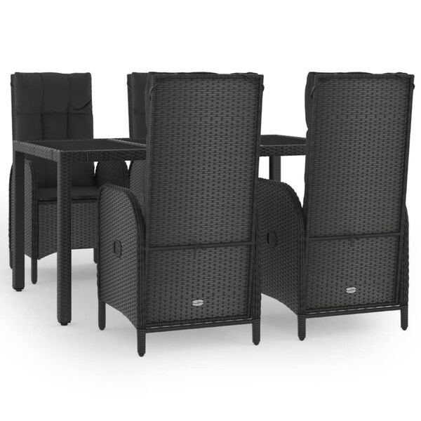 vidaXL Ensemble &agrave; manger de jardin coussins 5pcs Noir R&eacute;sine tress&eacute;e