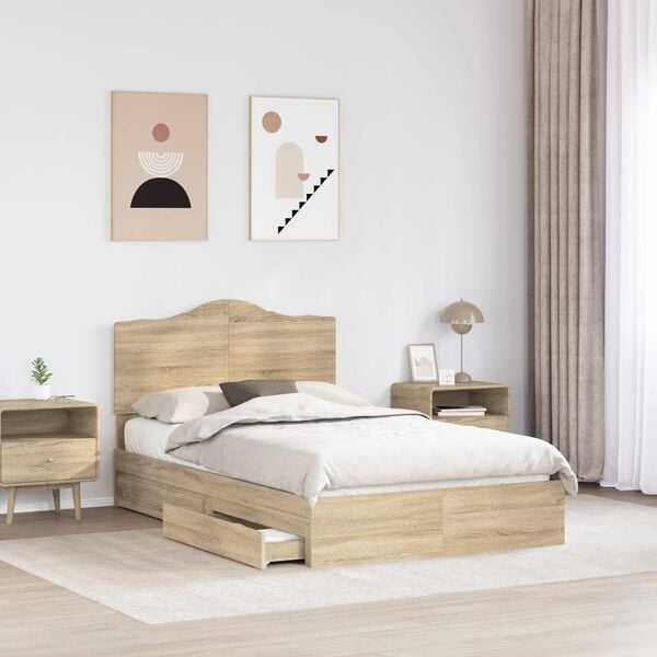 vidaXL Lit de Rangement Ch&ecirc;ne Sonoma 135 x 190 cm Bois d'ing&eacute;nierie