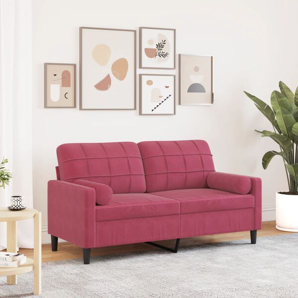 vidaXL Canap&eacute; 2 places avec oreillers bordeaux 140 cm velours
