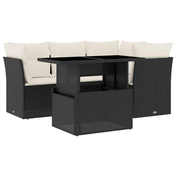 vidaXL Salon de jardin 5 pcs avec coussins noir r&eacute;sine tress&eacute;e