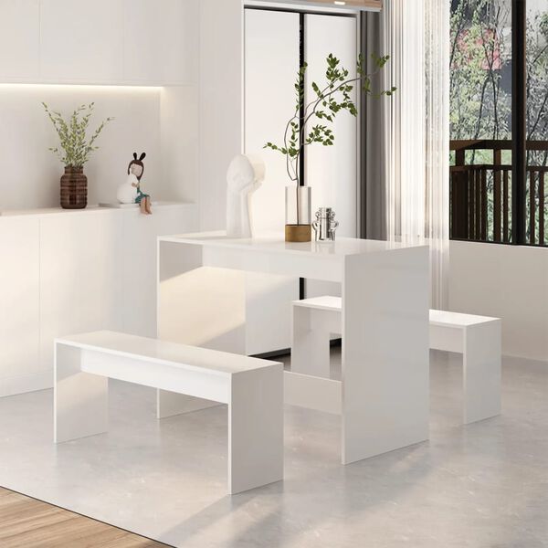 vidaXL Ensemble &agrave; manger 3 pcs Blanc brillant Bois d'ing&eacute;nierie