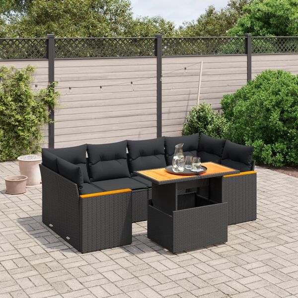 vidaXL Salon de jardin 7 pcs avec coussins noir r&eacute;sine tress&eacute;e