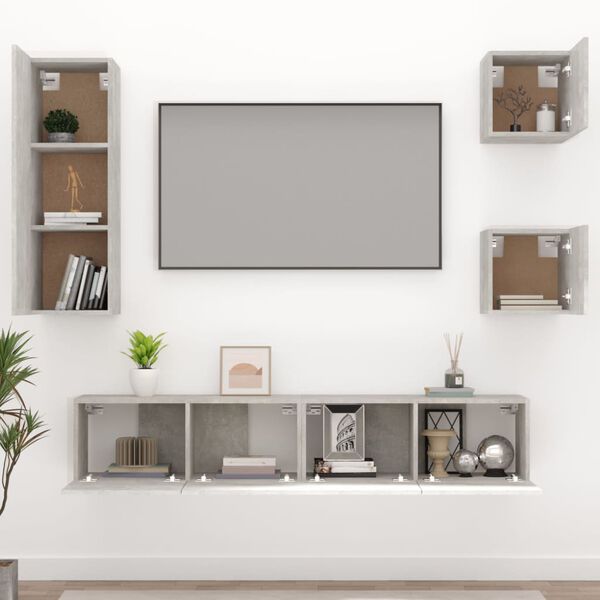 vidaXL Ensemble de meubles TV 5 pcs Gris béton Bois d'ingénierie