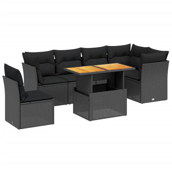 vidaXL Salon de jardin 7 pcs avec coussins noir r&eacute;sine tress&eacute;e