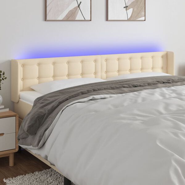 vidaXL T&ecirc;te de lit &agrave; LED Cr&egrave;me 163x16x78/88 cm Tissu