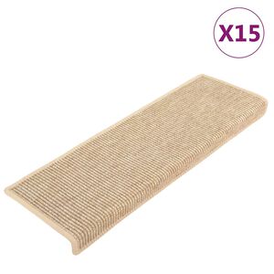 vidaXL Tapis d'escalier 15 pi&egrave;ces 65 x 21 x 4 cm Beige clair Bord rectangulaire