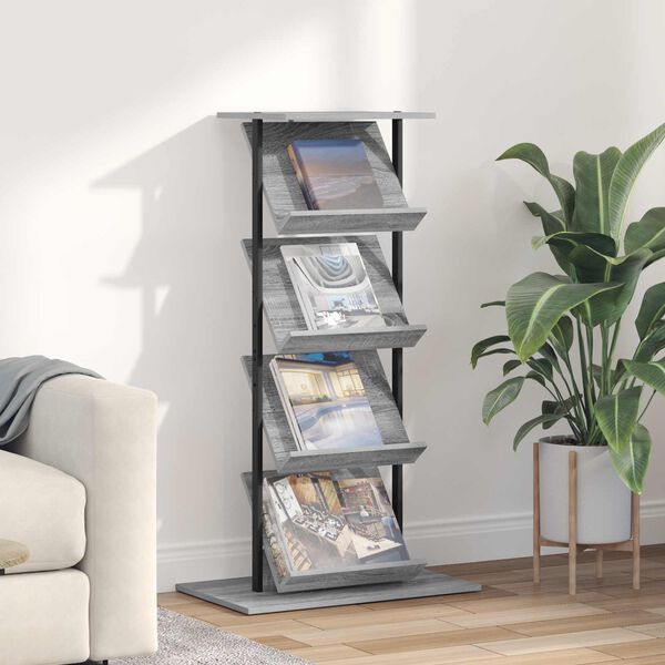 vidaXL &Eacute;tag&egrave;re &agrave; magazines avec &eacute;tag&egrave;re Gris Sonoma 68 x 40 x 123,5 cm