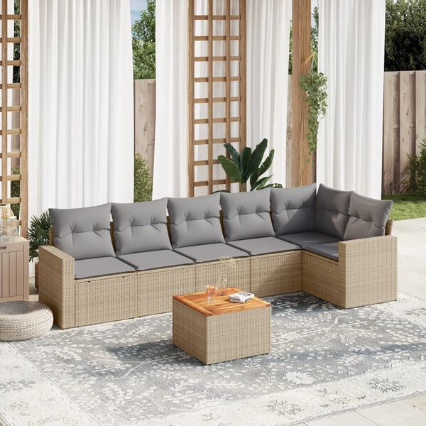 vidaXL Salon de jardin avec coussins 7 pcs beige r&eacute;sine tress&eacute;e