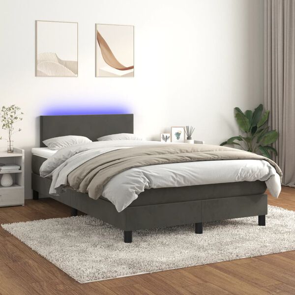 vidaXL Sommier &agrave; lattes de lit avec matelas LED Gris fonc&eacute; 120x200 cm