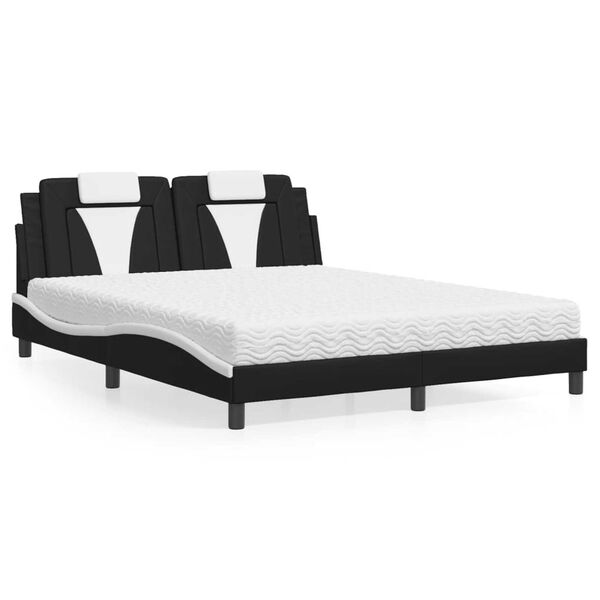 vidaXL Lit Viana avec matelas noir et blanc 160x200 cm similicuir
