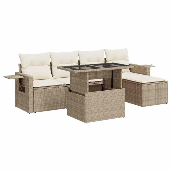 vidaXL Salon de jardin avec coussins 6 pcs beige r&eacute;sine tress&eacute;e