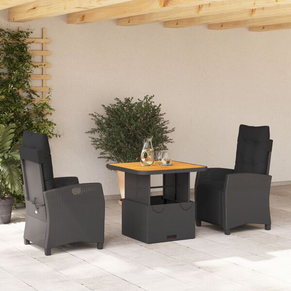 vidaXL Ensemble &agrave; manger de jardin avec coussins 3 pcs Noir