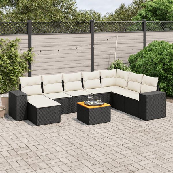 vidaXL Salon de jardin 9 pcs avec coussins noir résine tressée