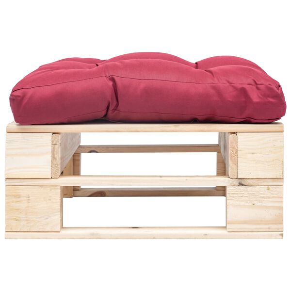 vidaXL Repose-pied palette de jardin avec coussin rouge bois naturel