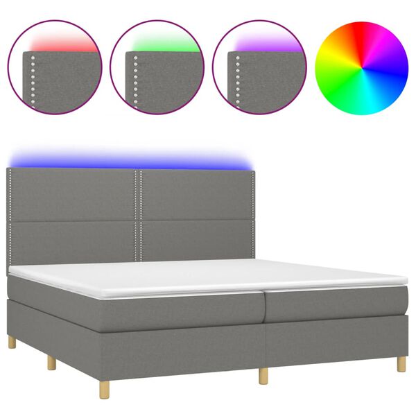 vidaXL Sommier &agrave; lattes de lit et matelas et LED Gris fonc&eacute; 200x200 cm