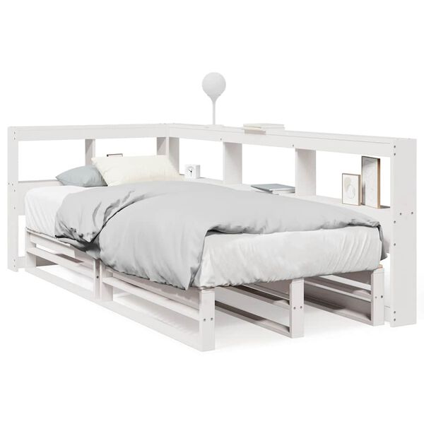 vidaXL Lit biblioth&egrave;que sans matelas blanc 90x190cm bois de pin massif