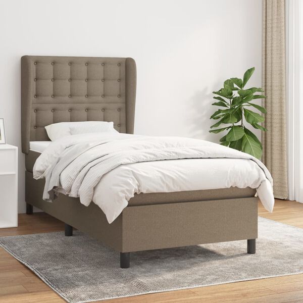 vidaXL Sommier &agrave; lattes de lit avec matelas Taupe 90x200 cm Tissu