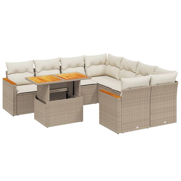 vidaXL Salon de jardin avec coussins 9 pcs beige résine tressée