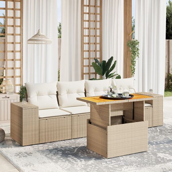 vidaXL Salon de jardin avec coussins 5 pcs beige r&eacute;sine tress&eacute;e