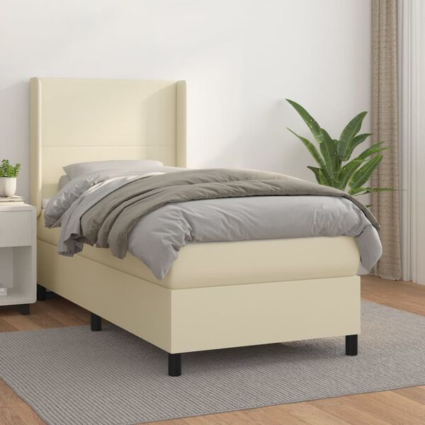 vidaXL Sommier &agrave; lattes de lit avec matelas Cr&egrave;me 90x200 cm Similicuir