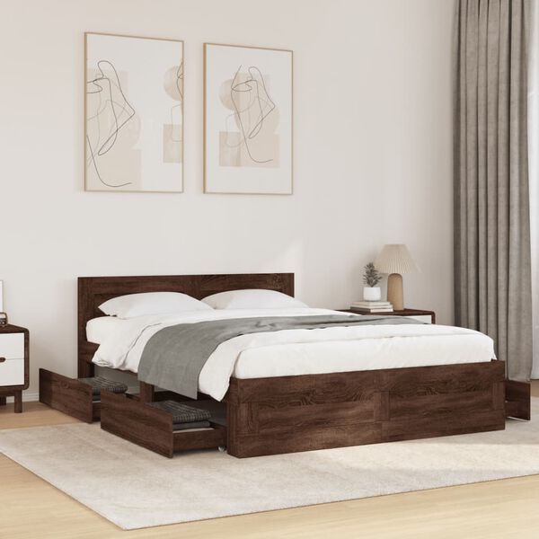 vidaXL Cadre de lit t&ecirc;te de lit sans matelas ch&ecirc;ne marron 140x200 cm