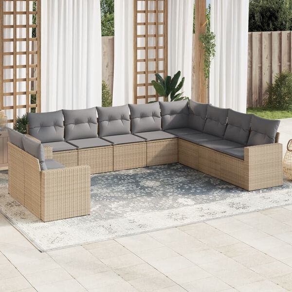 vidaXL Salon de jardin avec coussins 10 pcs beige r&eacute;sine tress&eacute;e