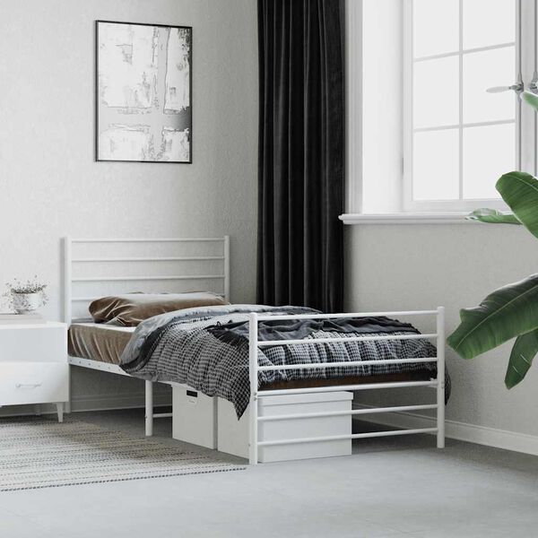 vidaXL Cadre de lit m&eacute;tal sans matelas avec pied de lit blanc 80x200cm