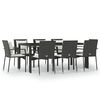 vidaXL Ensemble &agrave; manger jardin 9pcs et coussins noir r&eacute;sine tress&eacute;e