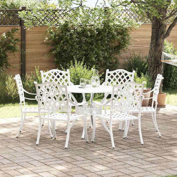 vidaXL Ensemble de salle &agrave; manger pour jardin 7 pcs Blanc Aluminium