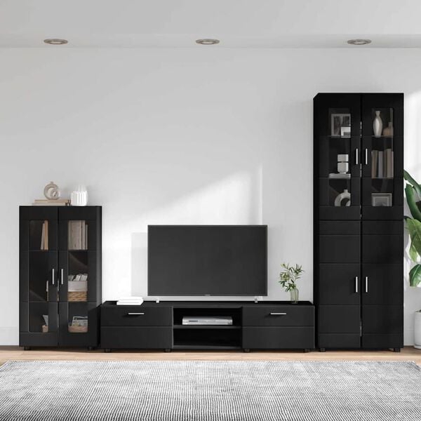 vidaXL Ensemble meuble TV avec tiroir FLORIN Noir Bois d'ing&eacute;nierie