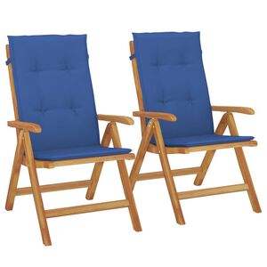 vidaXL Fauteuils pliants inclinables avec coussins 2 pcs teck massif