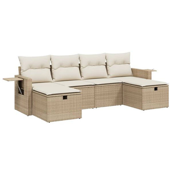 vidaXL Salon de jardin avec coussins 6 pcs beige r&eacute;sine tress&eacute;e
