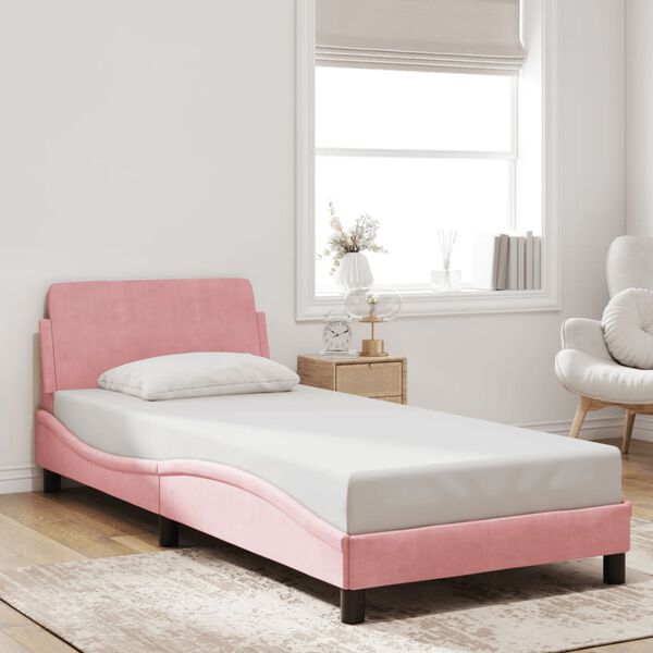 vidaXL Cadre de lit avec t&ecirc;te de lit Dover rose 90x200 cm velours