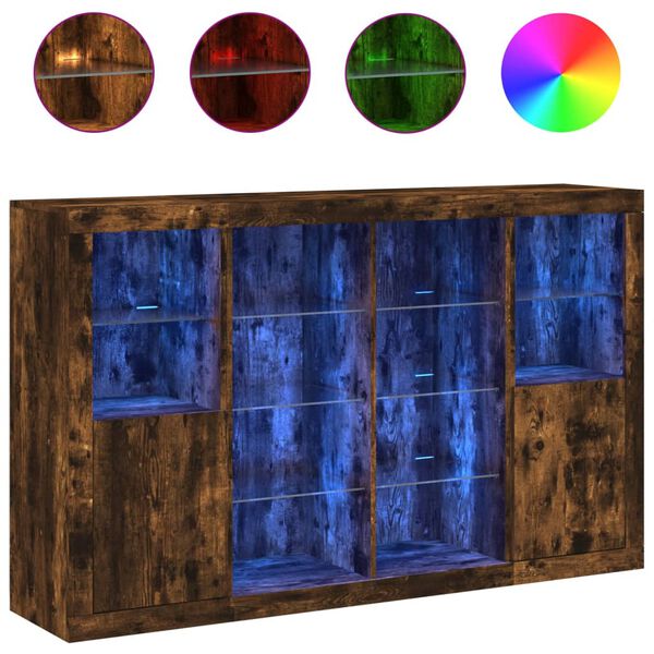 vidaXL Buffets avec lumi&egrave;res LED 3 pcs ch&ecirc;ne fum&eacute; bois d'ing&eacute;nierie
