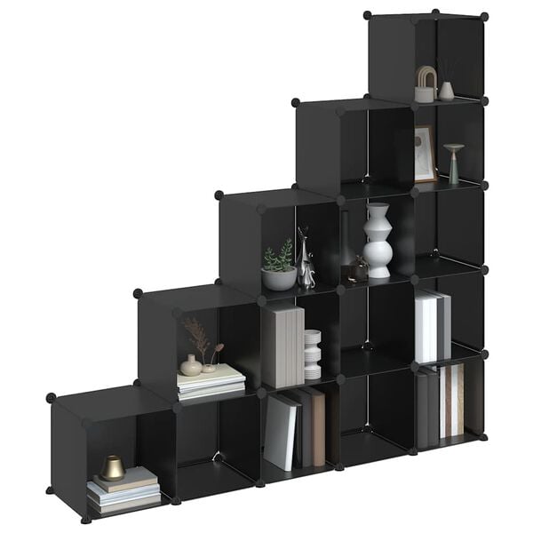 vidaXL Cubes de rangement 15 pcs Noir PP