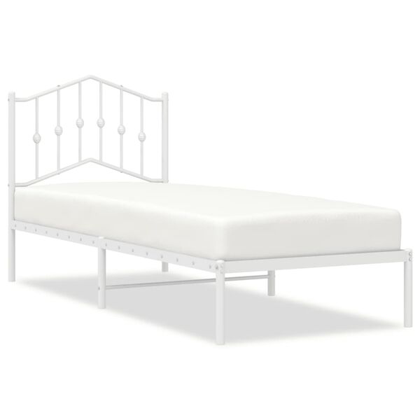 vidaXL Cadre de lit m&eacute;tal sans matelas avec t&ecirc;te de lit blanc 75x190cm