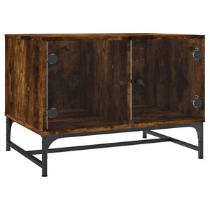vidaXL Table basse avec portes en verre ch&ecirc;ne fum&eacute; 68,5x50x50 cm