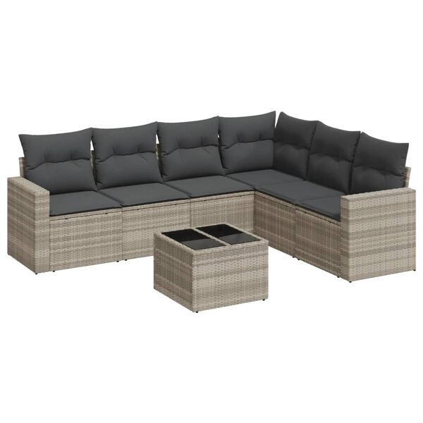 vidaXL Salon de jardin avec coussins 7 pcs gris clair r&eacute;sine tress&eacute;e