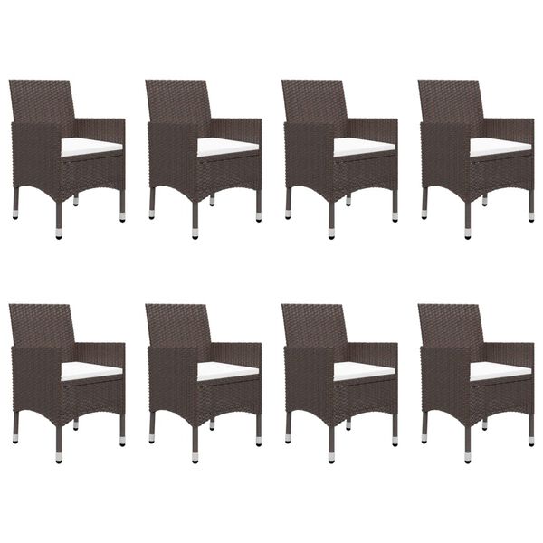 vidaXL Ensemble à manger de jardin avec coussins 9 pcs marron