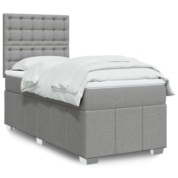 vidaXL Sommier &agrave; lattes de lit et matelas Gris clair 90x190 cm Tissu