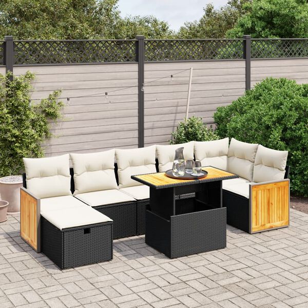 vidaXL Salon de jardin 8 pcs avec coussins noir r&eacute;sine tress&eacute;e