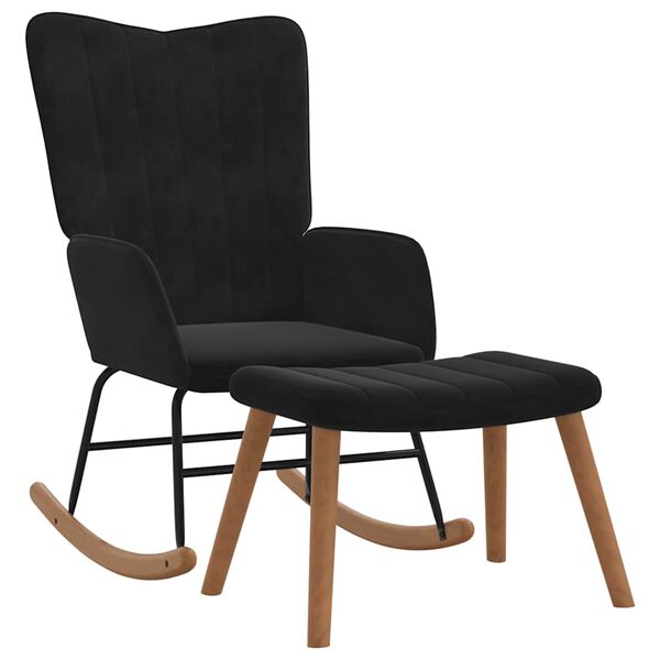 vidaXL Chaise &agrave; bascule avec repose-pied Noir Velours