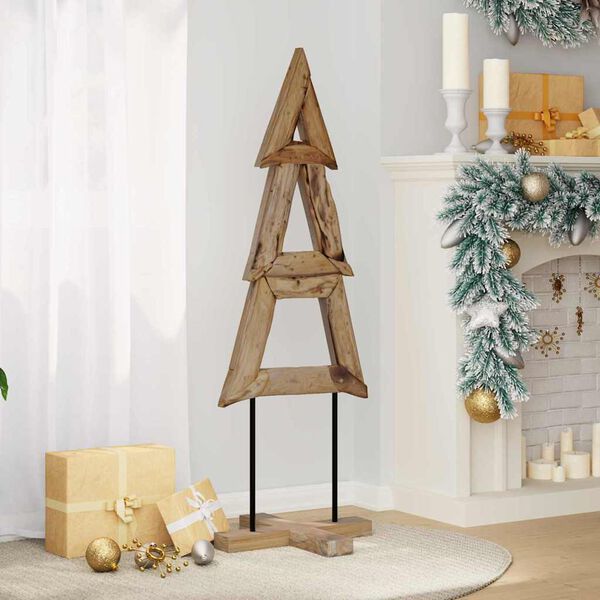 vidaXL Sapin de No&euml;l avec support Marron 120 cm Bois de teck solide