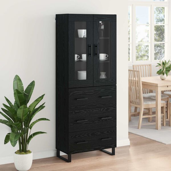 vidaXL Haut Armoire 2 pcs Ch&ecirc;ne noir Bois Agglom&eacute;r&eacute; et Verre