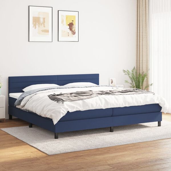 vidaXL Sommier &agrave; lattes de lit avec matelas Bleu 200x200 cm Tissu