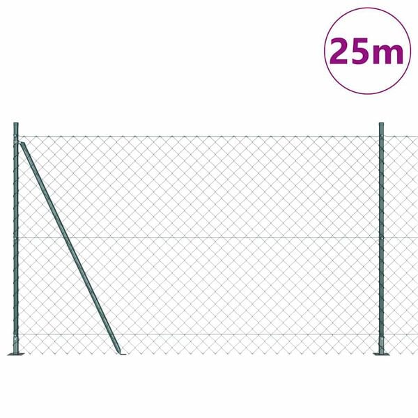 vidaXL Poteau de cl&ocirc;ture. Vert 1,5 x 25 m (maillage de 60 x 60 mm)