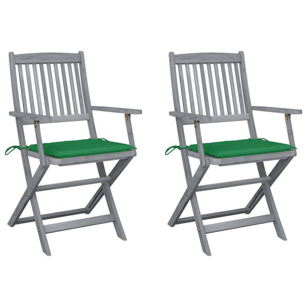 vidaXL Chaises pliables d'ext&eacute;rieur lot de 2 et coussins Bois d'acacia
