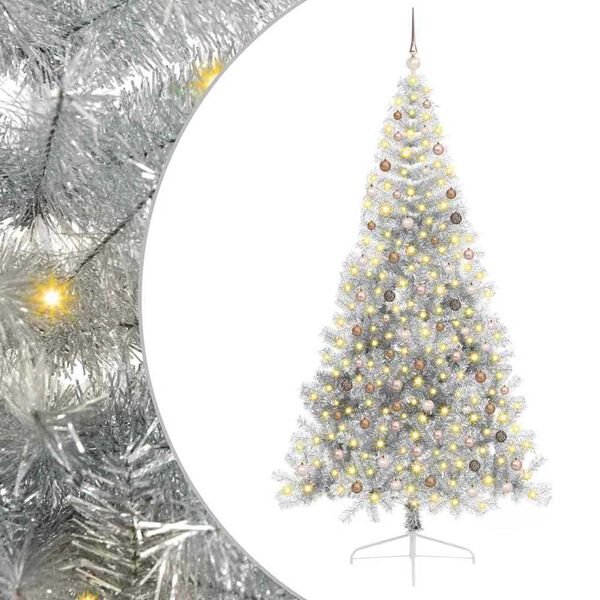 vidaXL Sapin de No&euml;l artificiel pr&eacute;-&eacute;clair&eacute; Argent 240 cm PET