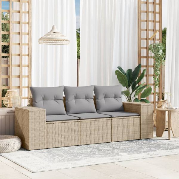 vidaXL Salon de jardin avec coussins 3 pcs beige r&eacute;sine tress&eacute;e